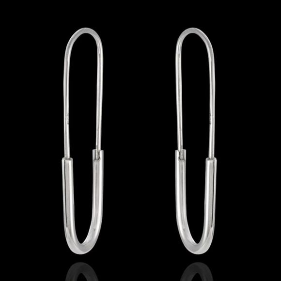 SILVER SAFETY PIN HOOP EARRINGS - Picture 3 of 7